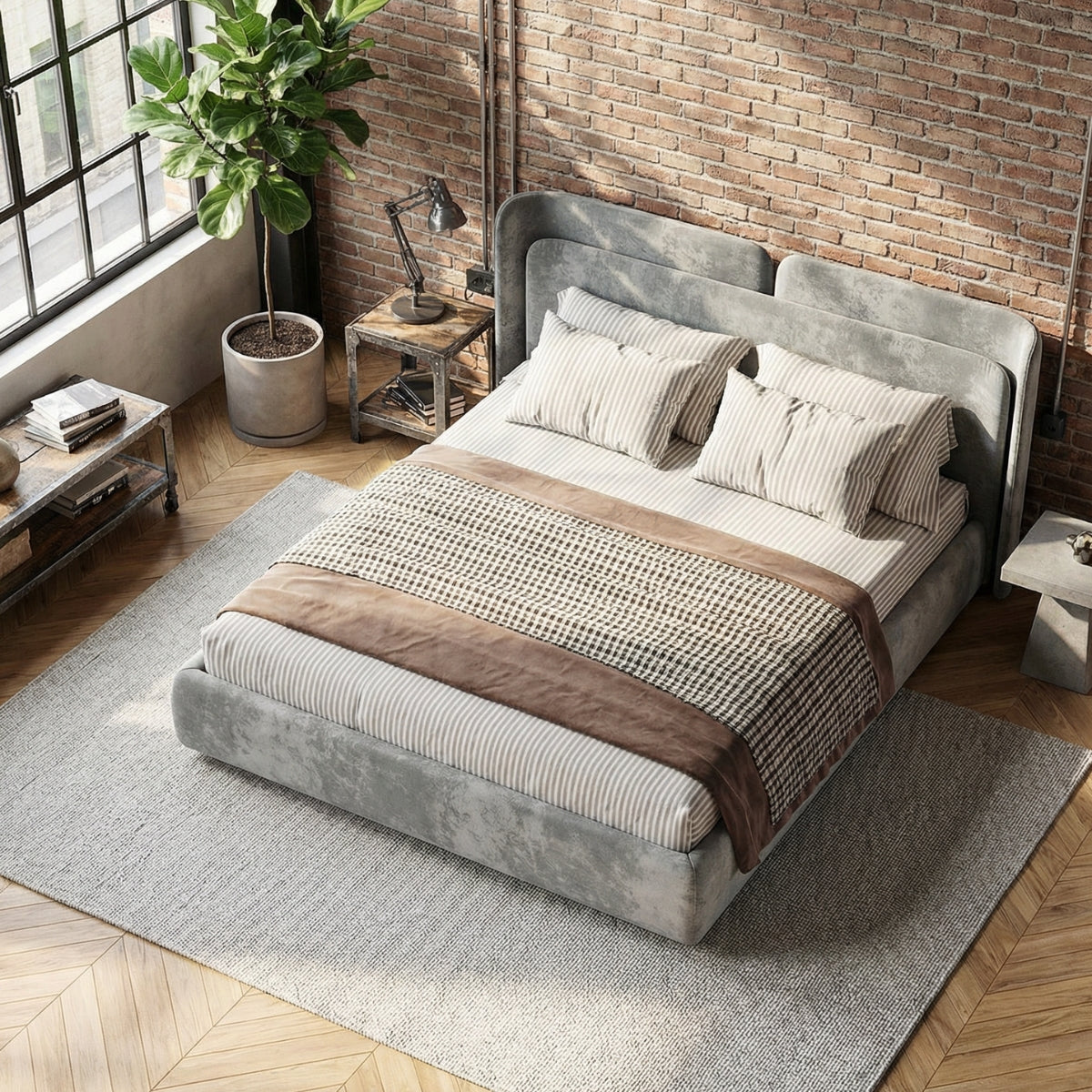 The Valetta Upholstered Bed in Lunar Pebble