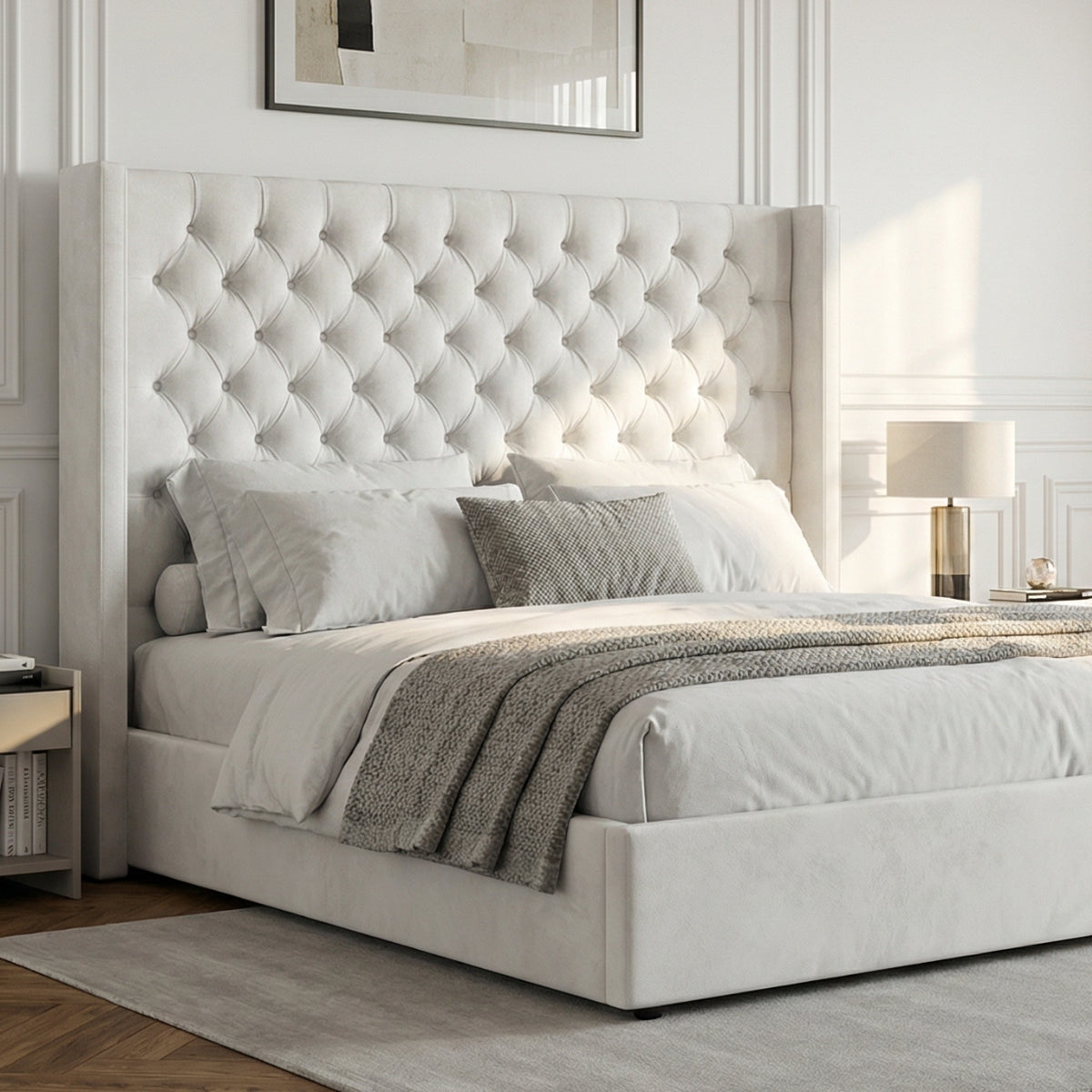The Ashford Manor Legacy Tufted Bed in Arctic Pearl