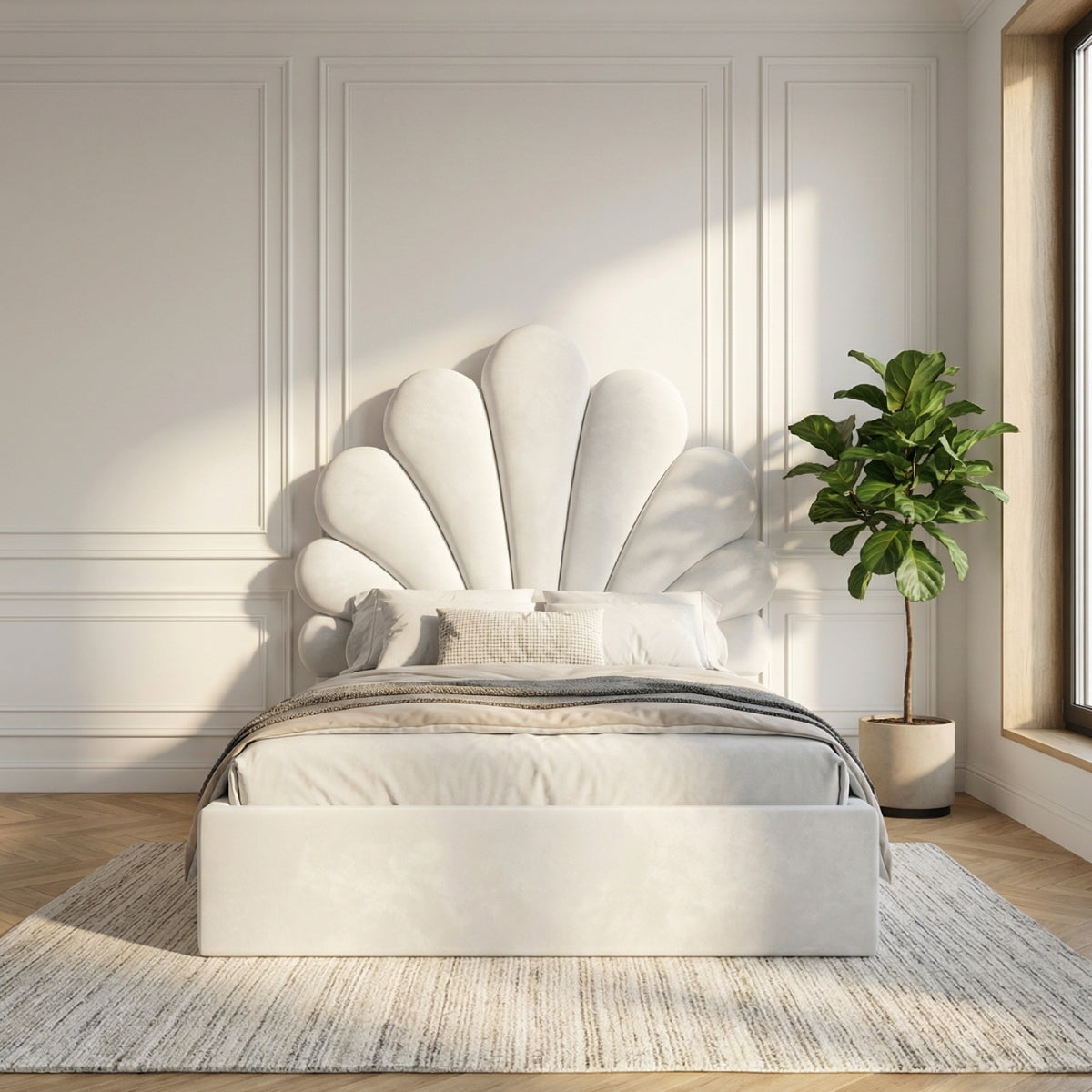 The Menton Children's Upholstered Bed in Arctic Alabaster