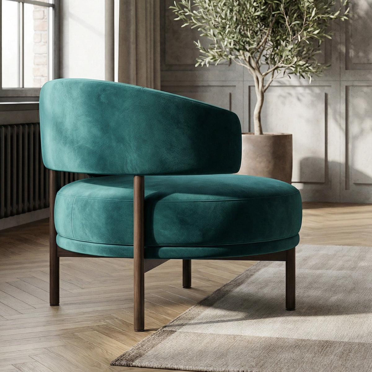 The Marcello Armchair in Soft Teal Velvet