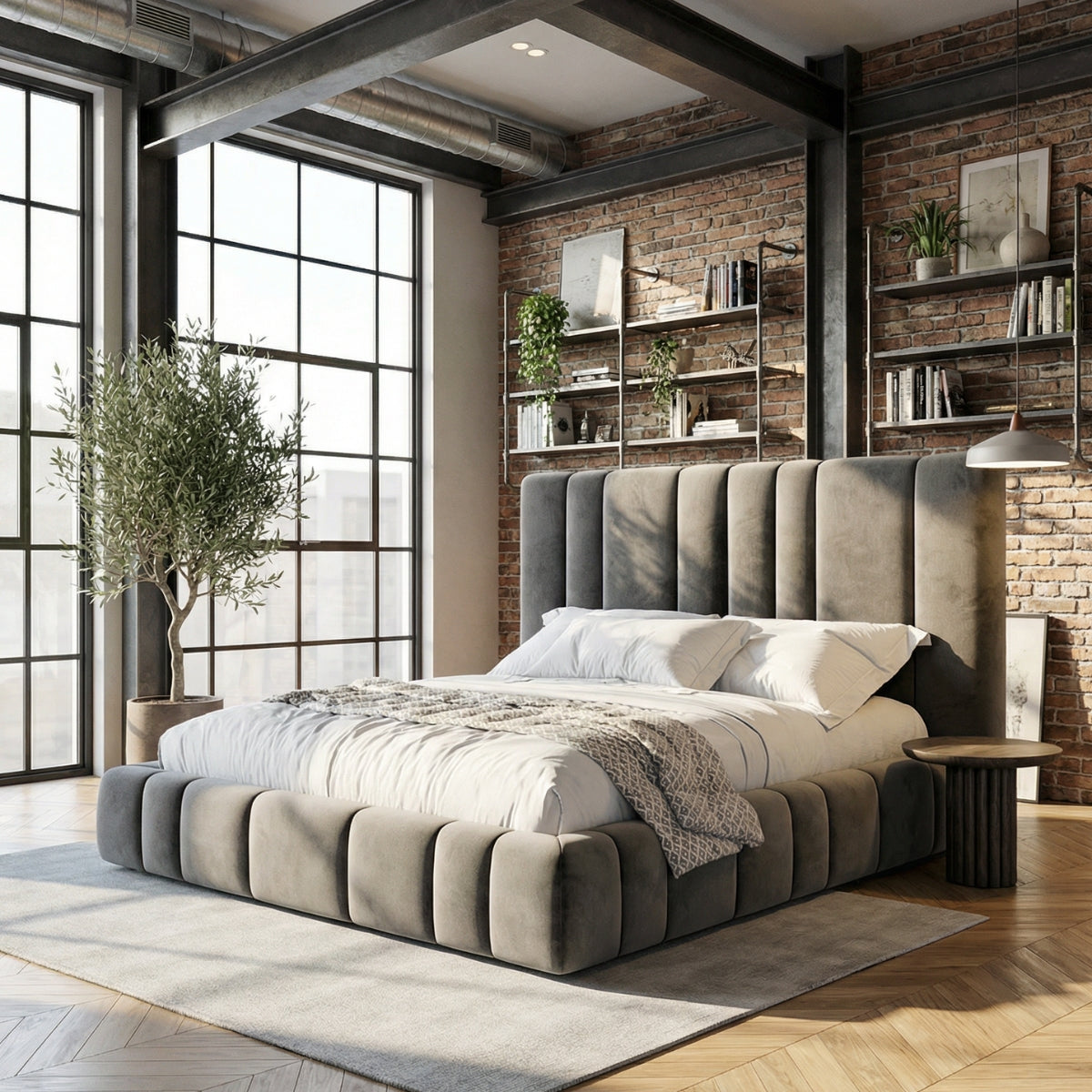Palatino Modern Bed in Lakefront Mist