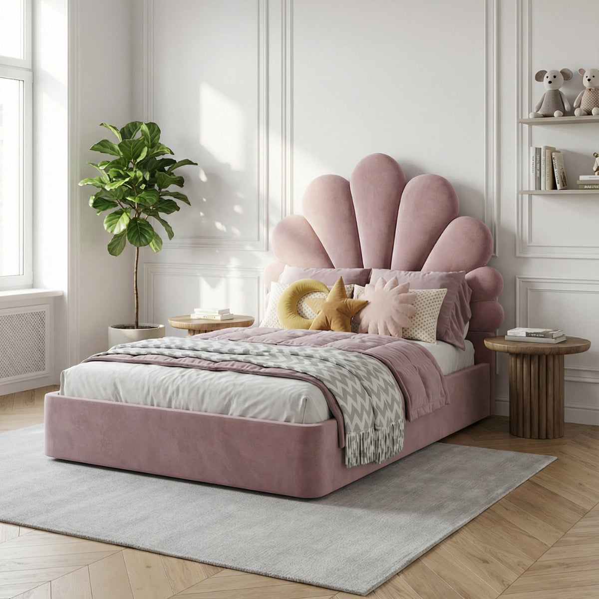 The Menton Children's Upholstered Bed in Riviera Rose