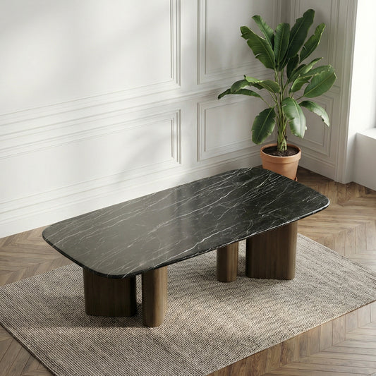Atlas Marble Top Dining Table in Black Marquina Marble