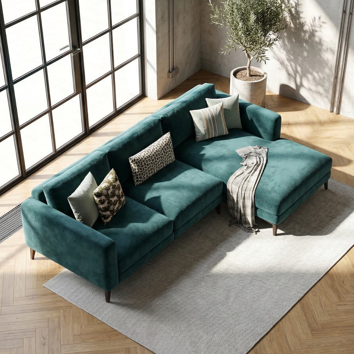 Ravenna L-Shaped Three Seater Corner Sofa in Highland Canopy
