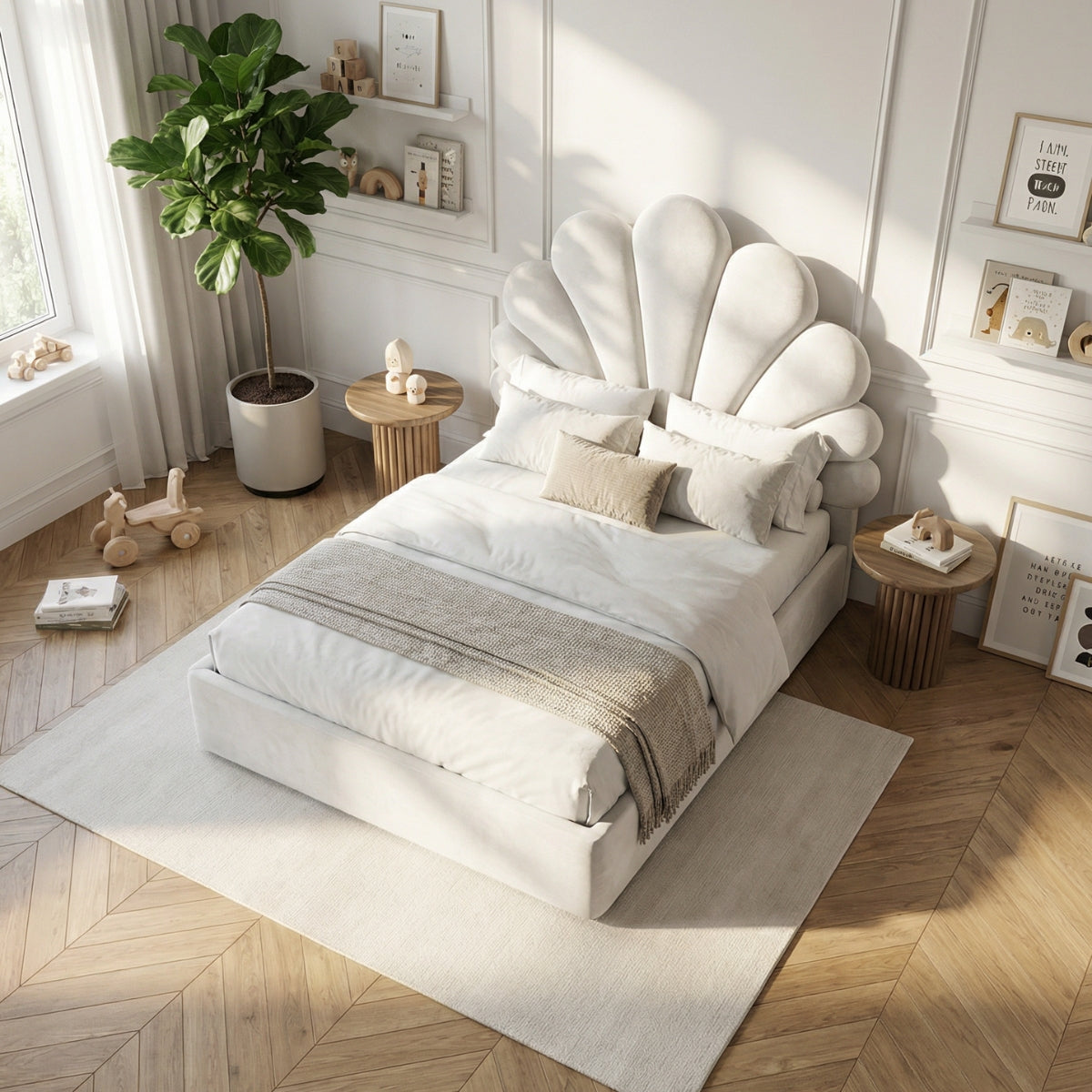 The Menton Children's Upholstered Bed in Arctic Alabaster