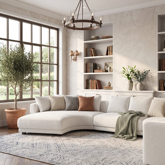 Milano Curved Sectional Sofa in White Boucle