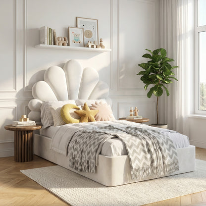 The Menton Children's Upholstered Bed in Arctic Alabaster