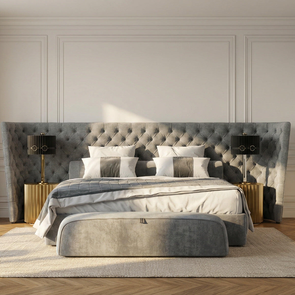 Vittoria Tufted Bed in Lakefront Mist
