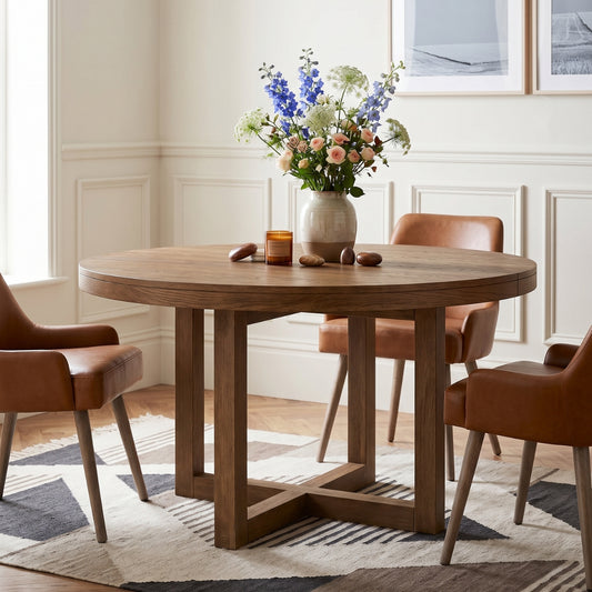 Jackson Round Oak Dining Table with Trestle Base