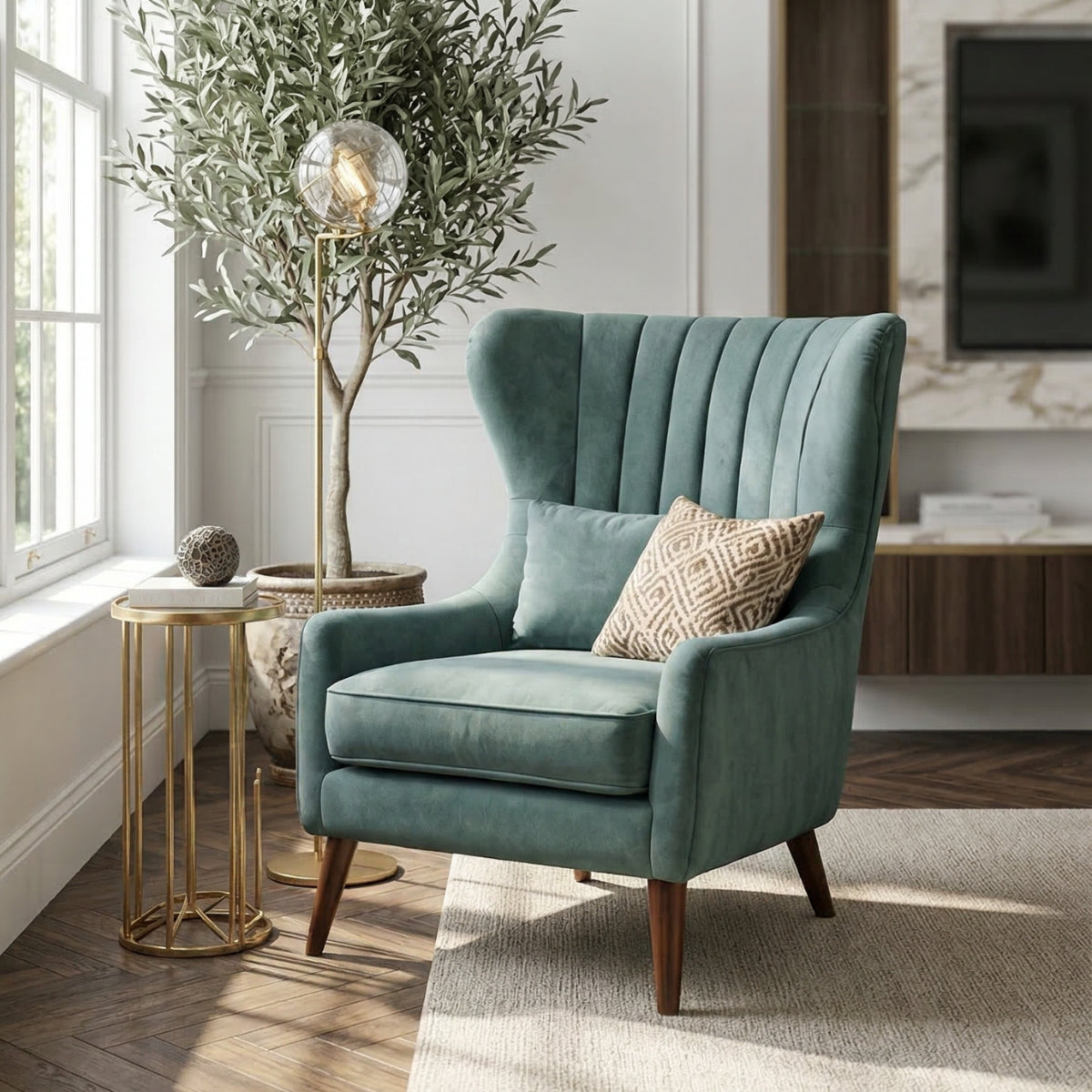 Ashbourne Midcentury Armchair in Highland Moss