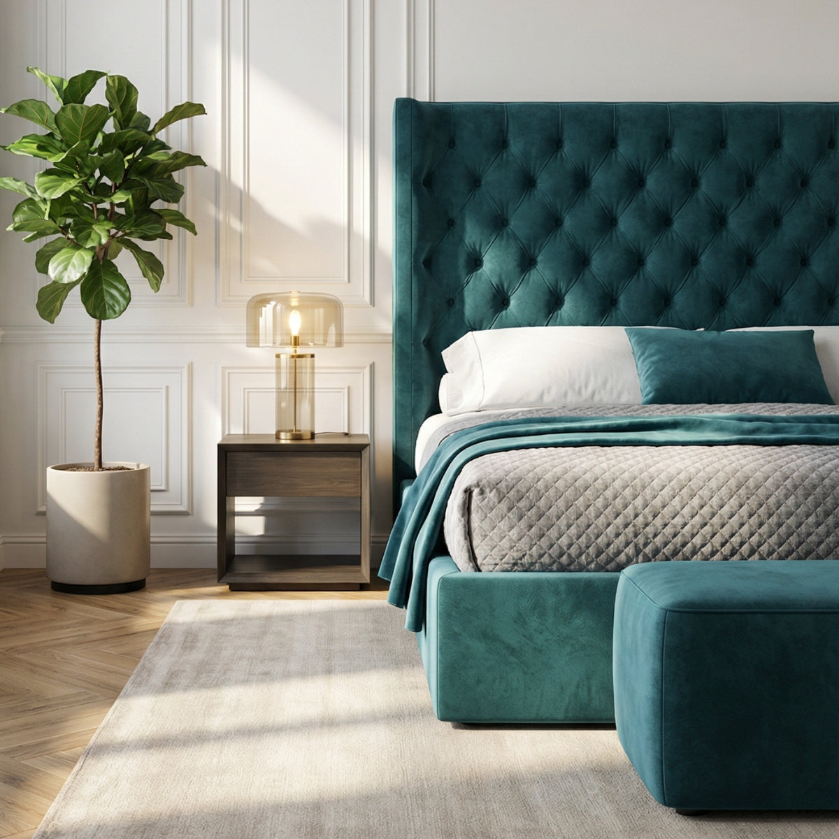 The Ashford Manor Legacy Tufted Bed in Highland Moss