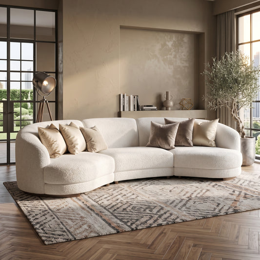 Sorrento Curved Sofa in White Boucle