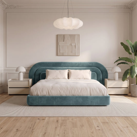 Verona Arched Velvet Bed in Deep Teal