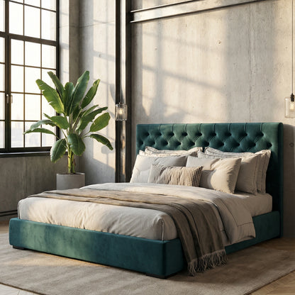 Sovereign Tufted Bed in Peacock Velvet
