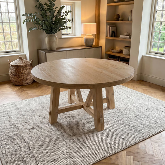 Hamptons Round Oak Dining Table with Trestle Base