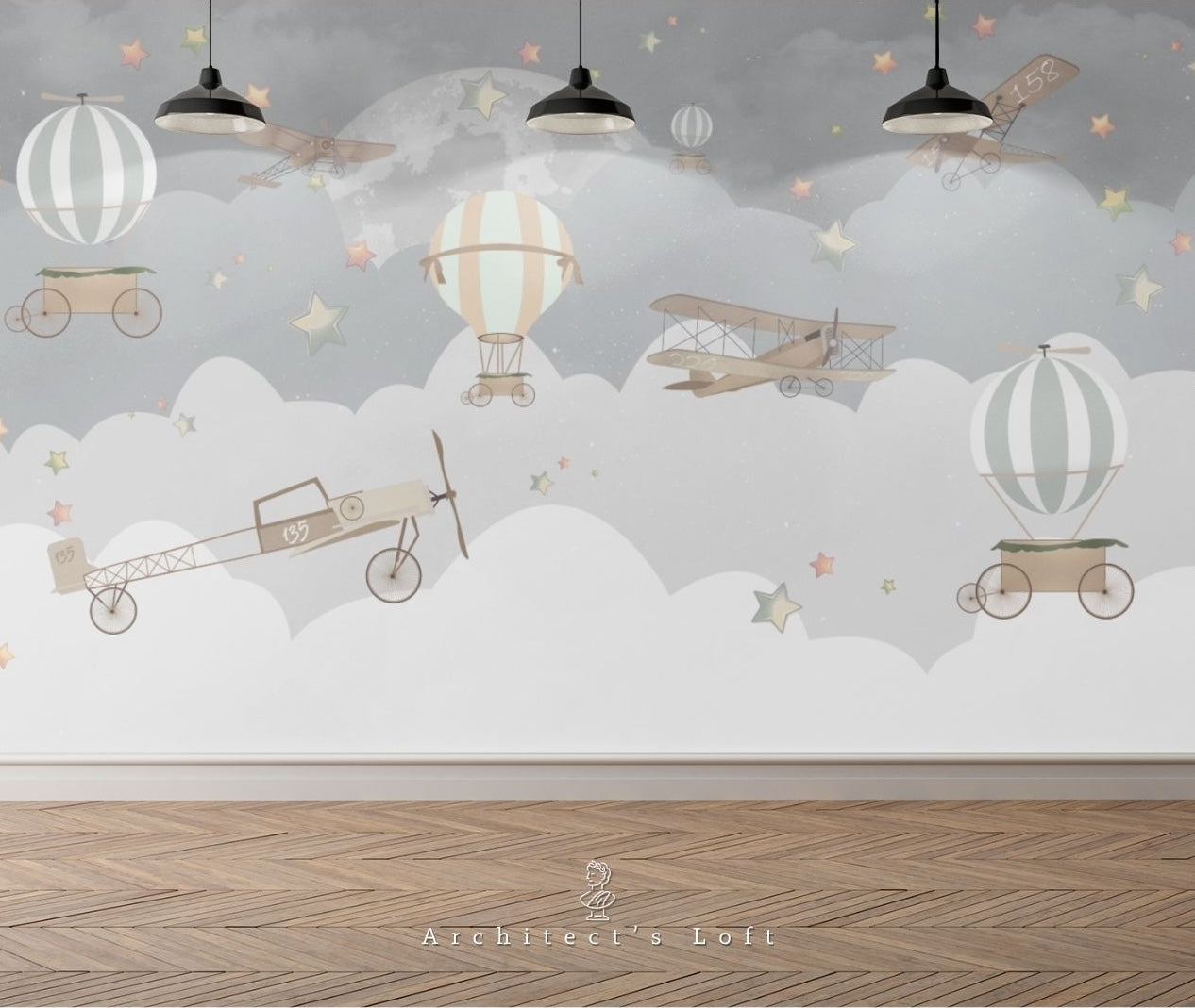 Balloons and Planes Nursery Wallpaper