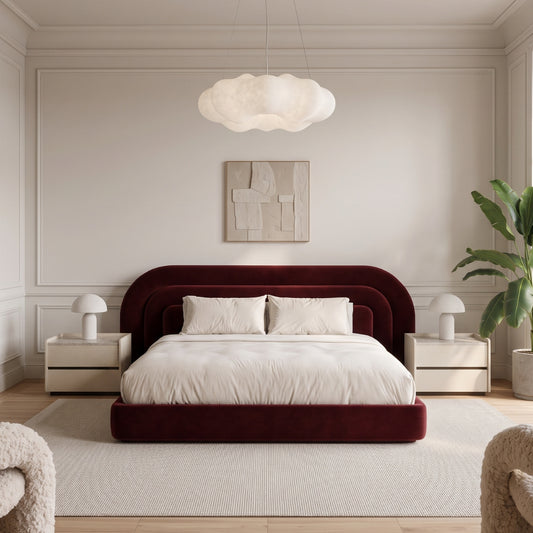 Verona Upholstered Bed in Deep Burgundy Velvet