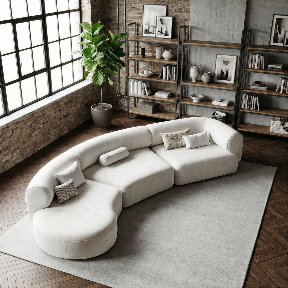 The Marlowe Curved Modular Sofa in Sterling Mist