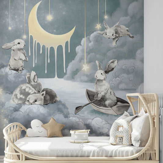 Good Night Bunny Children's Wallpaper