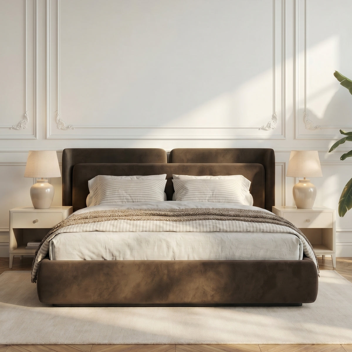 The Valetta Upholstered Bed in Havana Brown