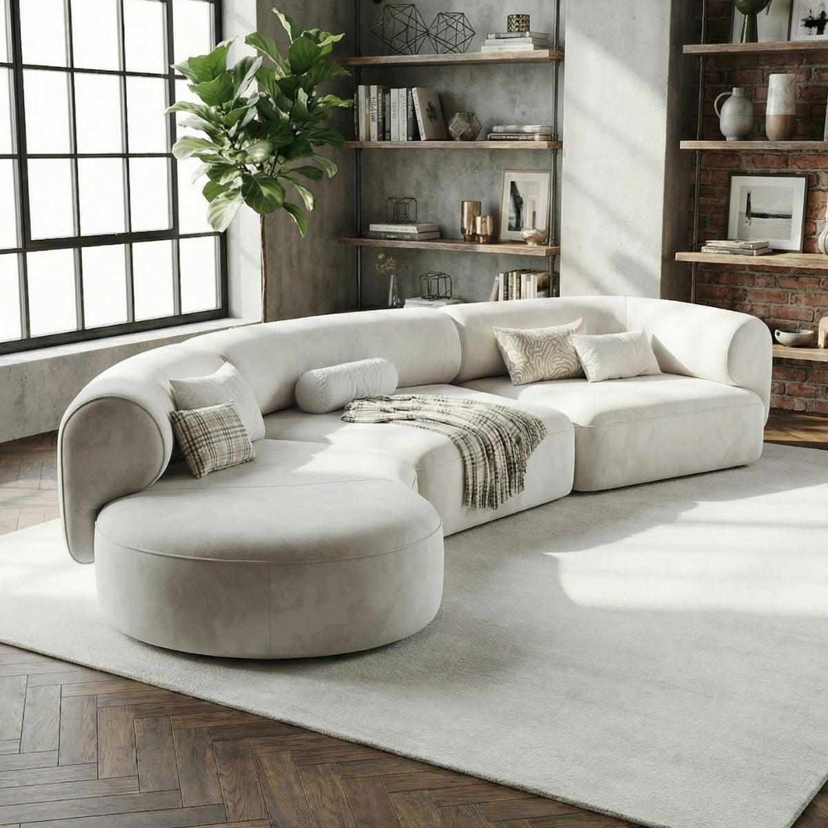 The Marlowe Curved Modular Sofa in Sterling Mist