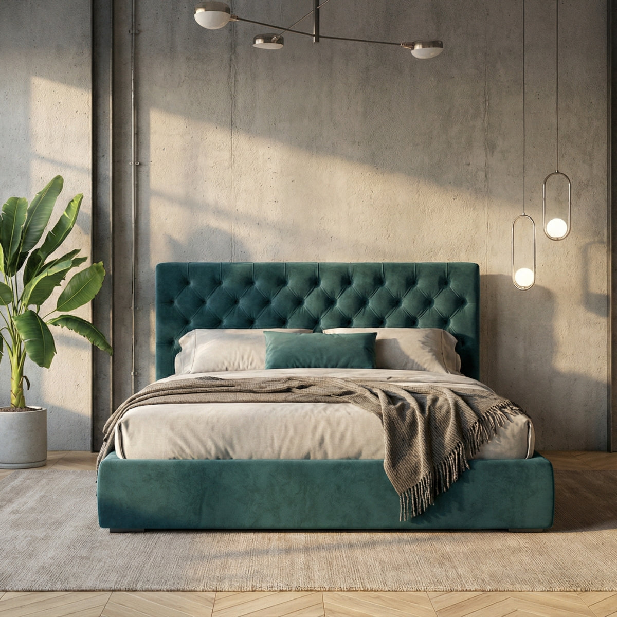 Sovereign Tufted Bed in Peacock Velvet