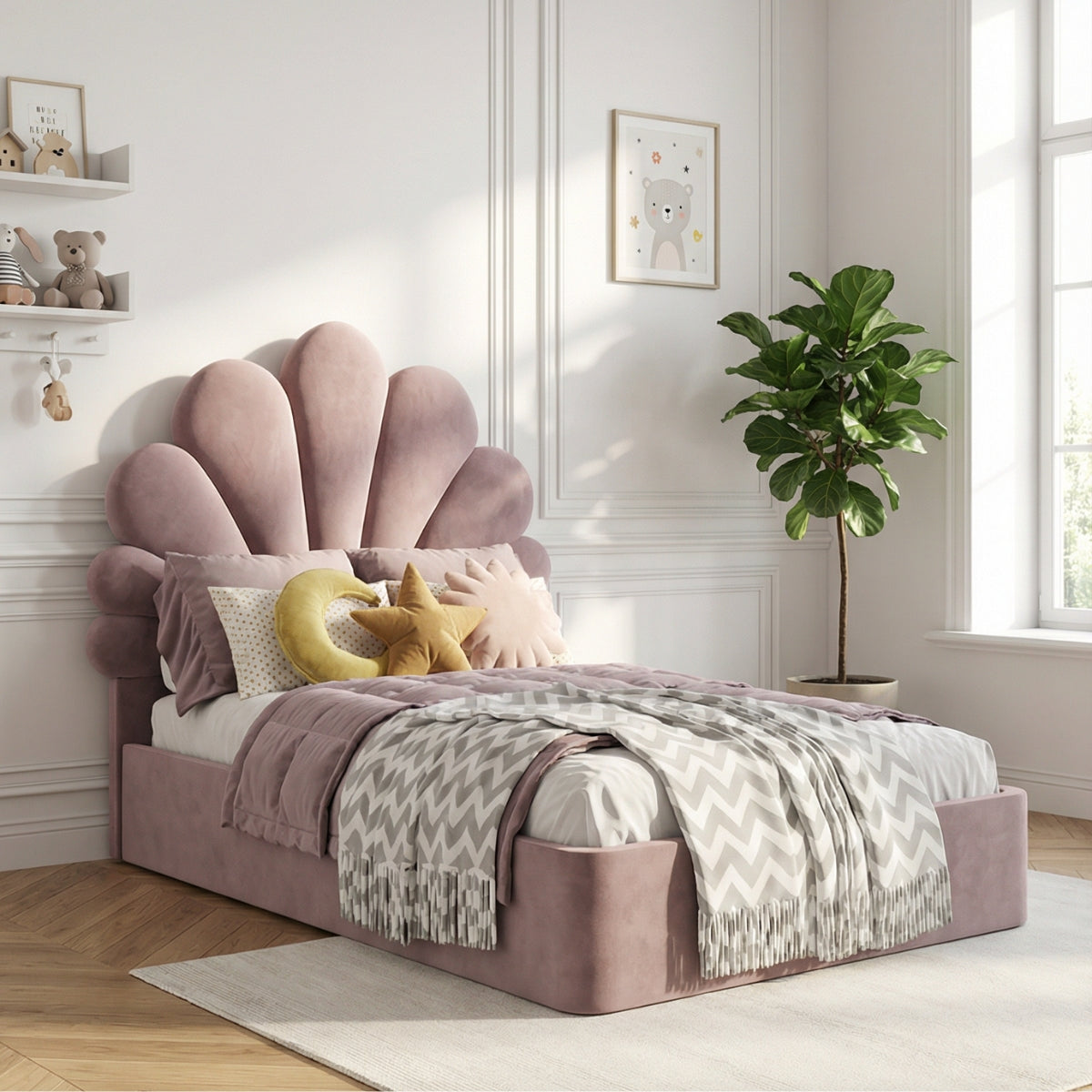 The Menton Children's Upholstered Bed in Riviera Rose