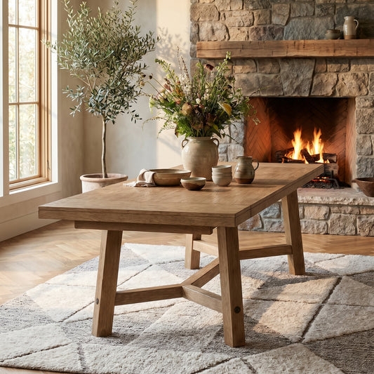 Franklin Oak Dining Table with A-Frame Trestle Base