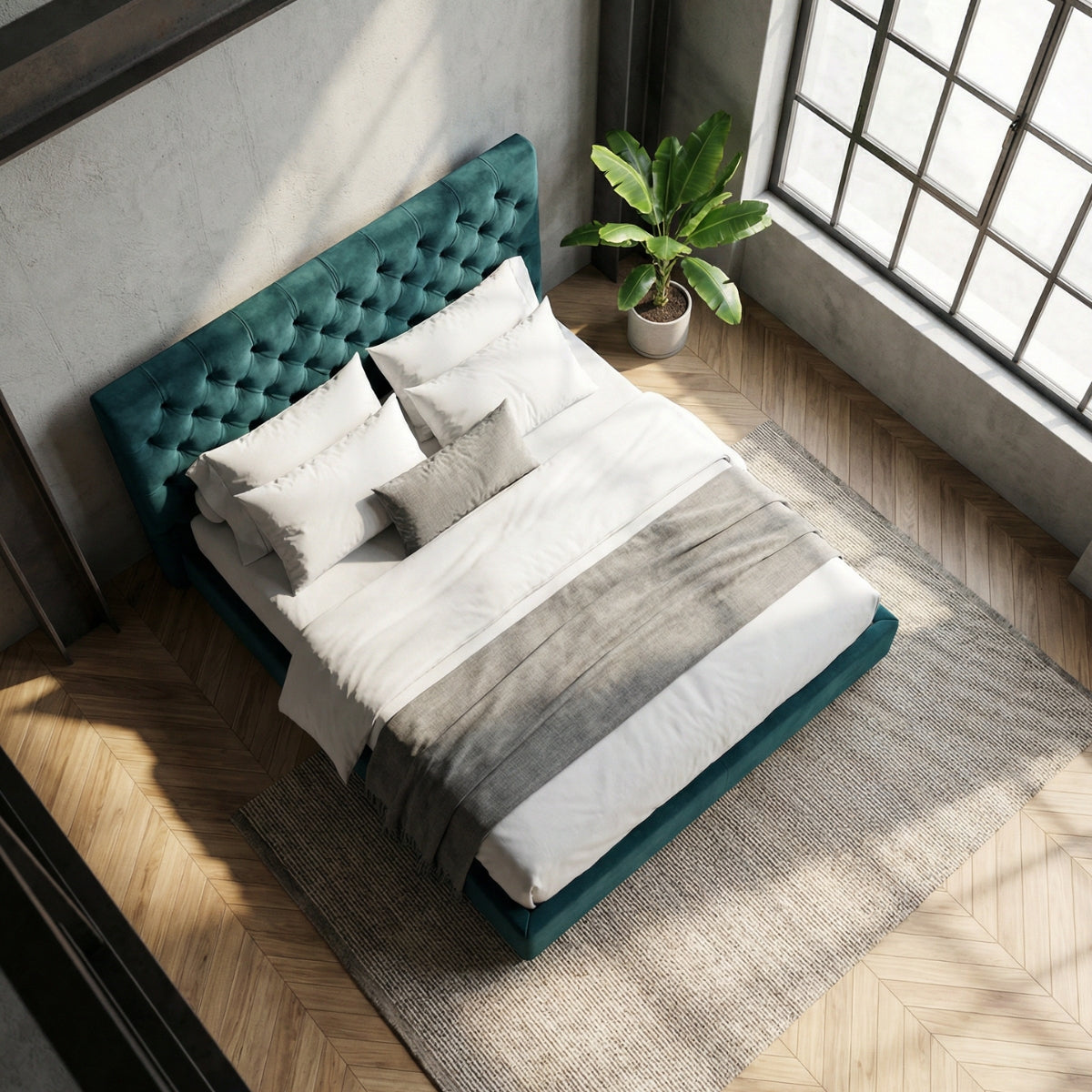 Sovereign Tufted Bed in Peacock Velvet