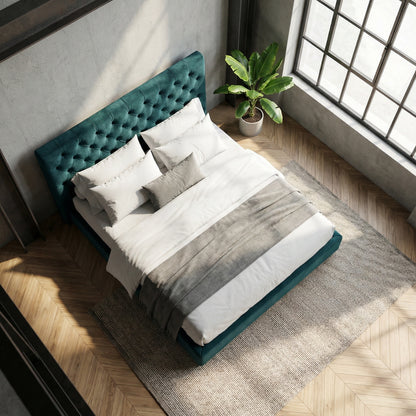 Sovereign Tufted Bed in Peacock Velvet