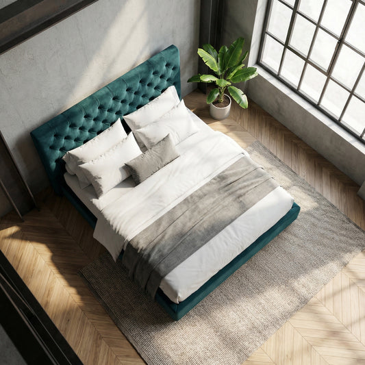 Sovereign Tufted Bed in Peacock Velvet