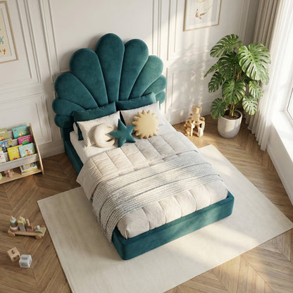 The Menton Children's Upholstered Bed in Aegean Emerald