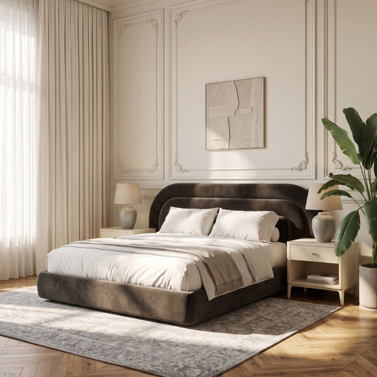 Verona Arched Velvet Bed in Espresso