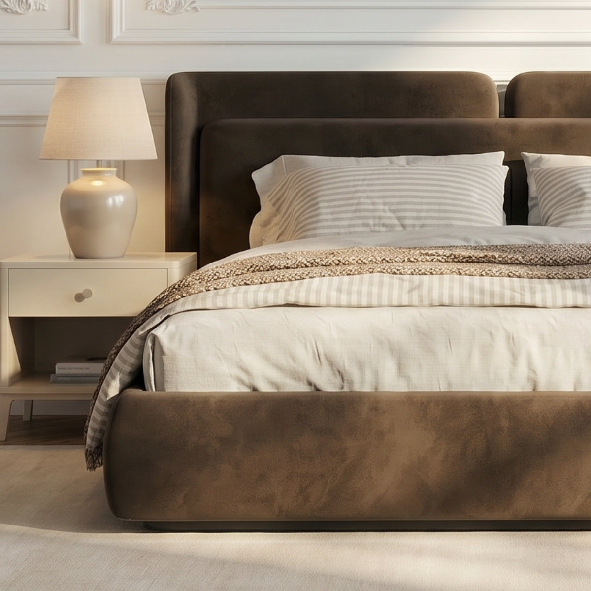 The Valetta Upholstered Bed in Havana Brown