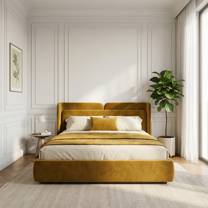 The Valetta Upholstered Bed in Golden Ochre