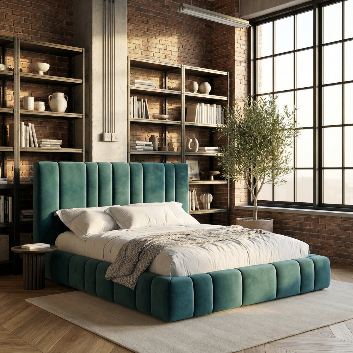 Palatino Modern Bed in Venetian Moss