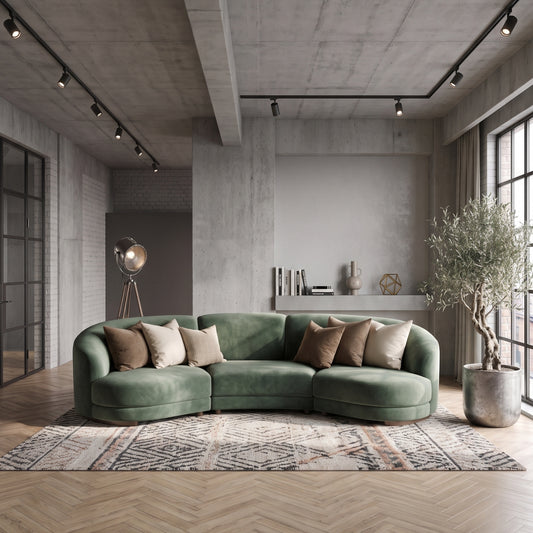 Sorrento Curved Velvet Sofa in Sage Green