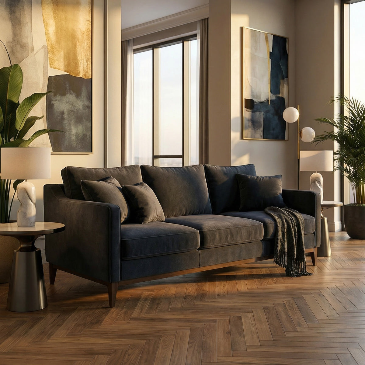 Conway Velvet Three-Seater Sofa