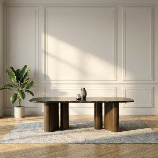 Atlas Marble Top Dining Table in Black Marquina Marble