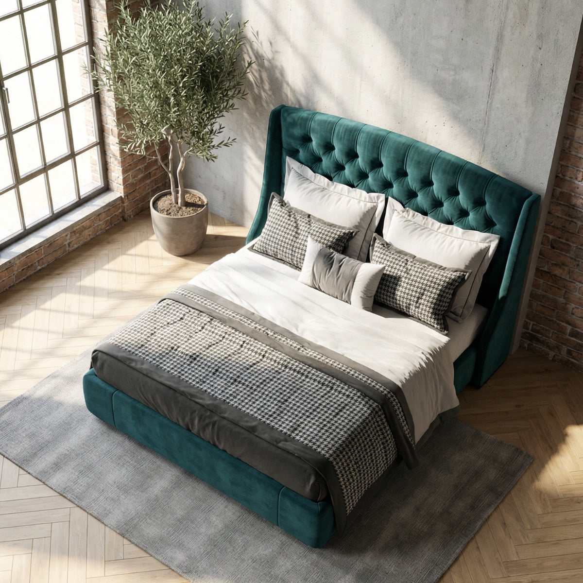 Bellagio Tufted Bed in Venetian Moss