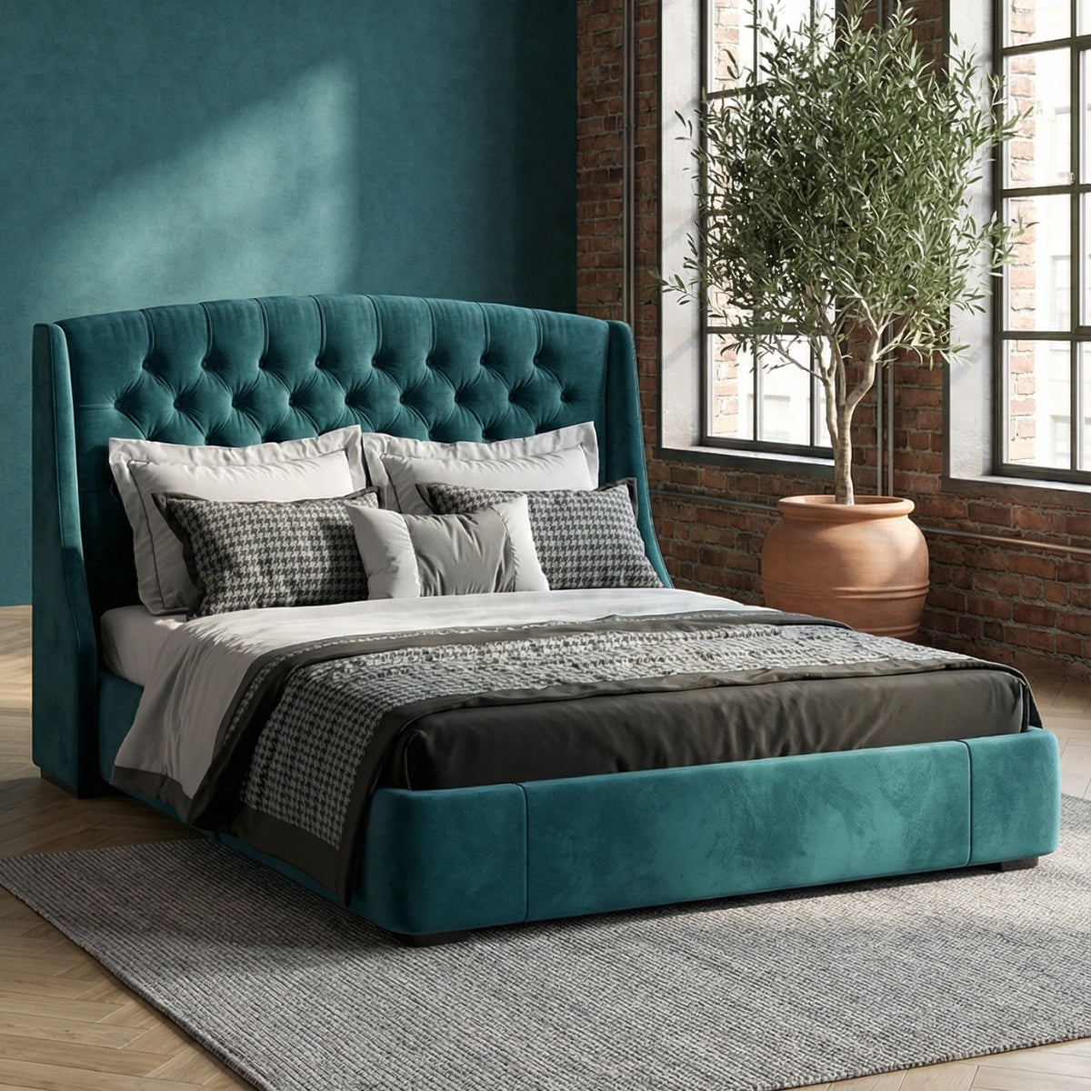 Bellagio Tufted Bed in Venetian Moss