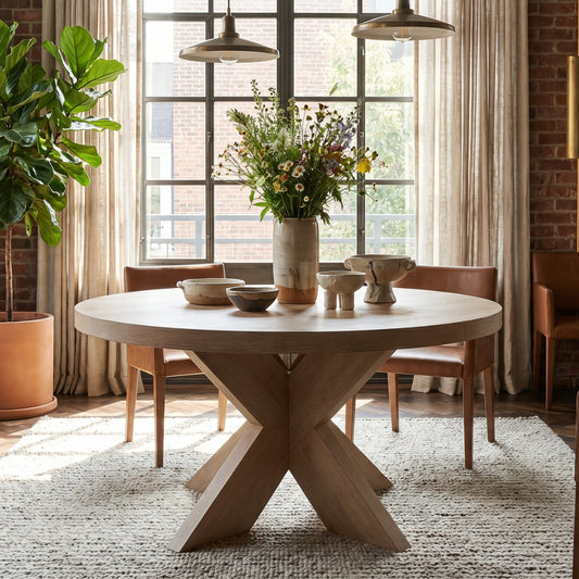 Palladio Round Oak Dining Table with X-Base
