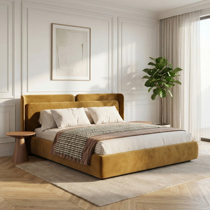 The Valetta Upholstered Bed in Golden Ochre