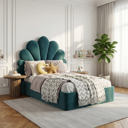 The Menton Children's Upholstered Bed in Aegean Emerald