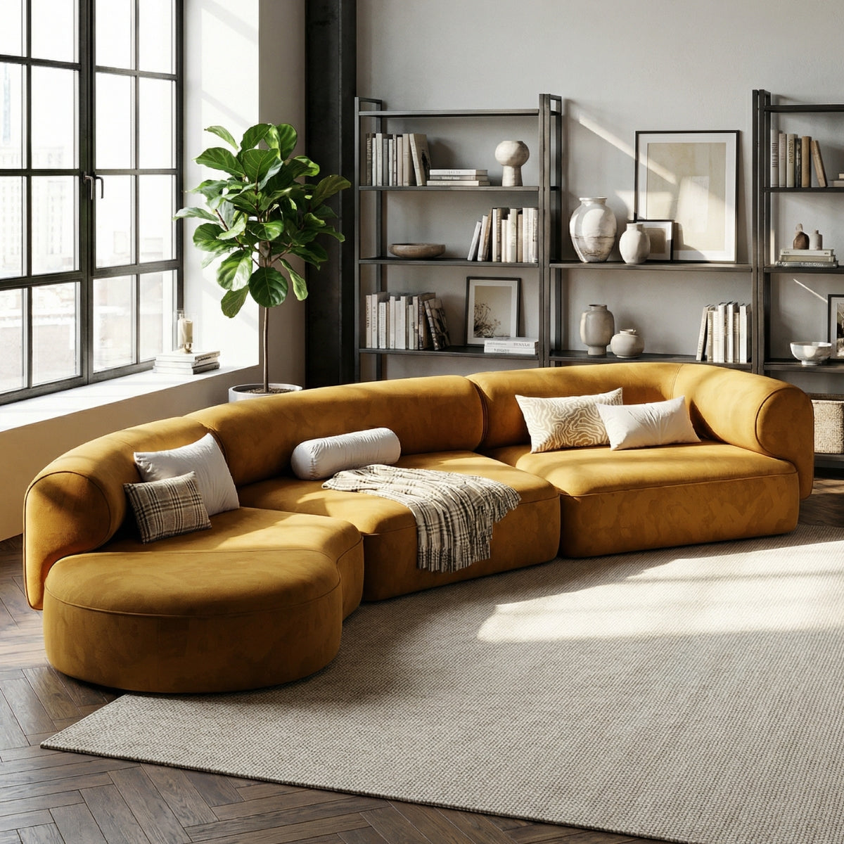 The Marlowe Curved Modular Sofa in Harvest Amber