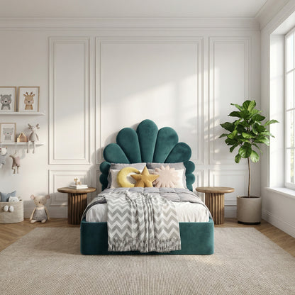 The Menton Children's Upholstered Bed in Aegean Emerald