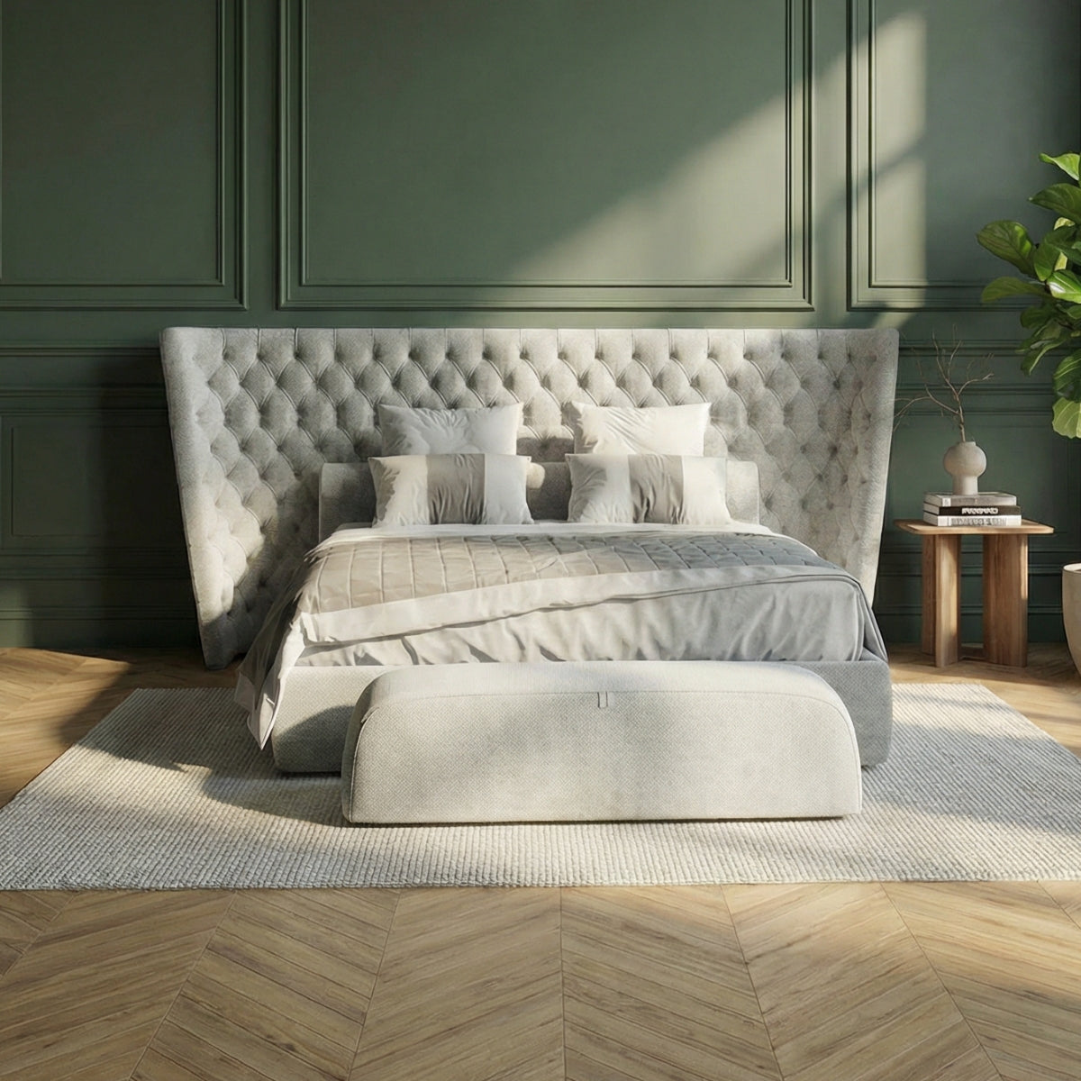 Vittoria Tufted Bed in Alabaster