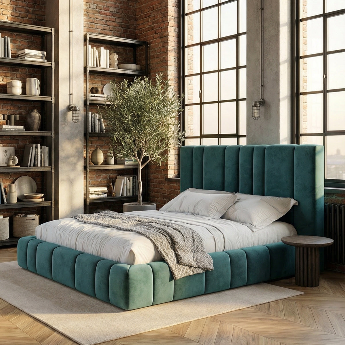 Palatino Modern Bed in Venetian Moss