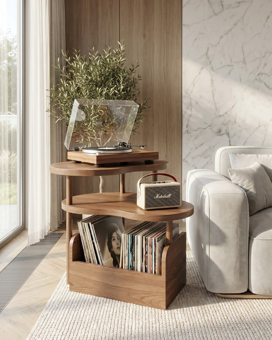 Lexington Walnut Record Console – Tiered Shelf