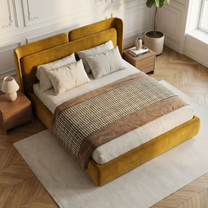 The Valetta Upholstered Bed in Golden Ochre